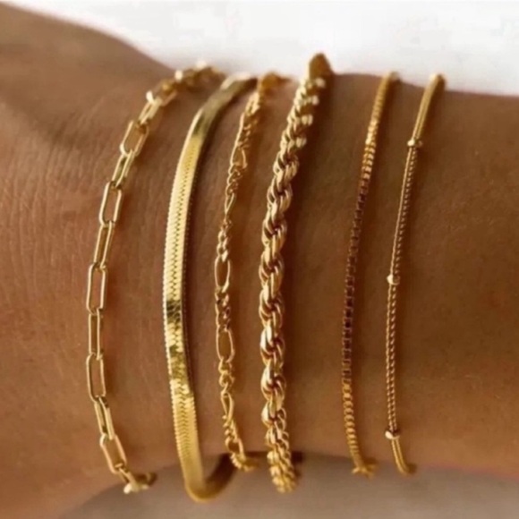 14K Gold Plated Bracelet Stack Set - Picture 2 of 2